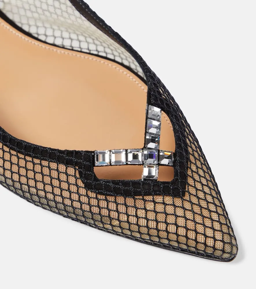 Aquazzura Forbidden Love mesh and suede slingback flats