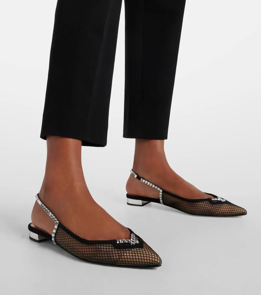 Aquazzura Forbidden Love mesh and suede slingback flats