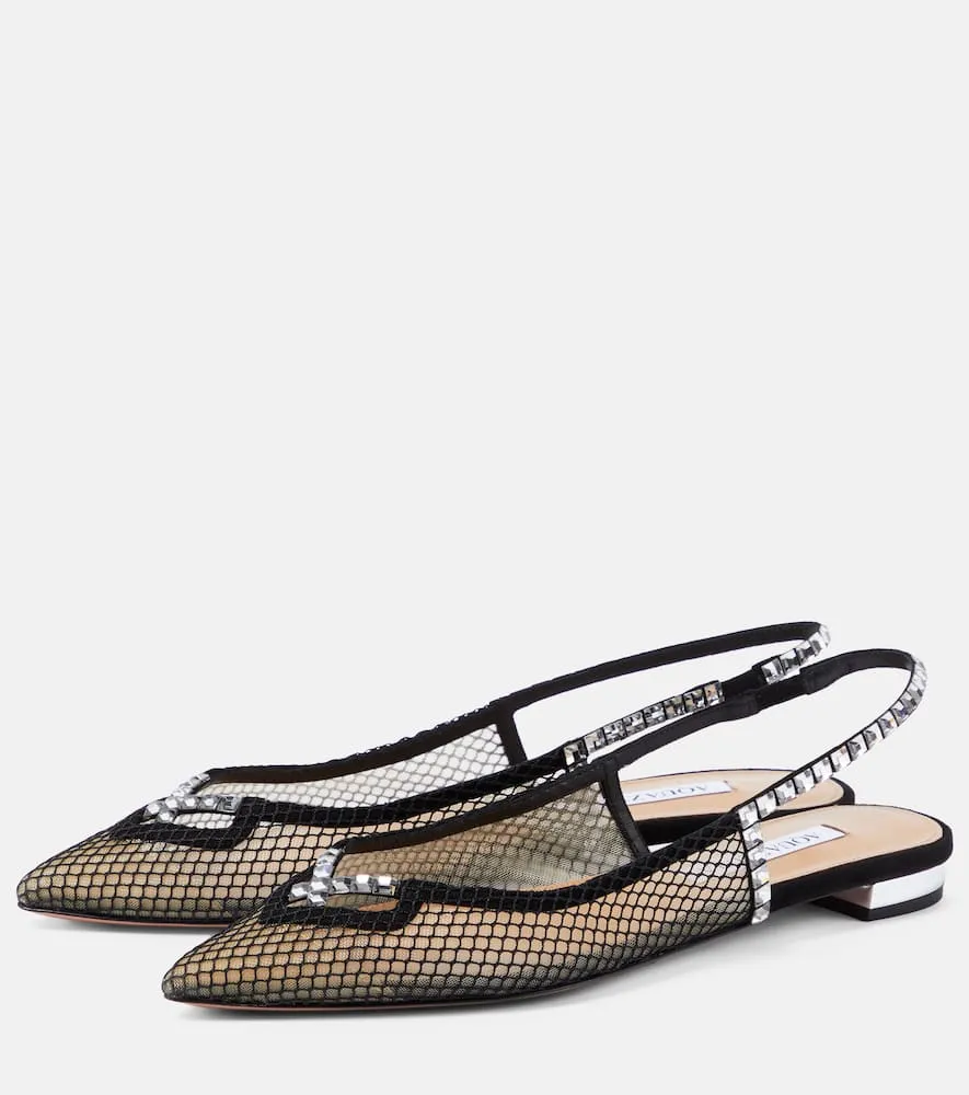 Aquazzura Forbidden Love mesh and suede slingback flats
