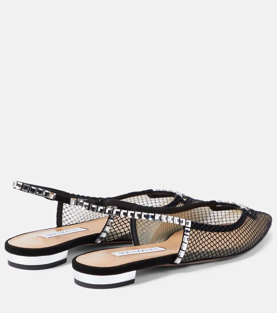 Aquazzura Forbidden Love mesh and suede slingback flats