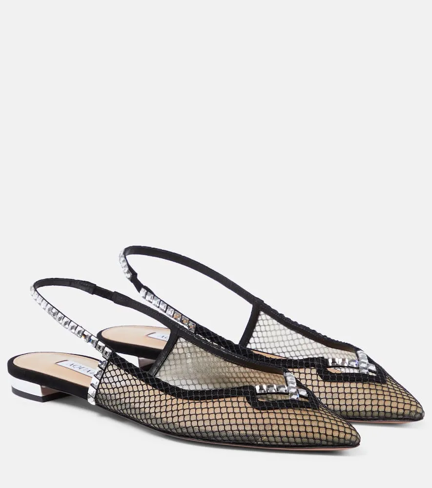 Aquazzura Forbidden Love mesh and suede slingback flats