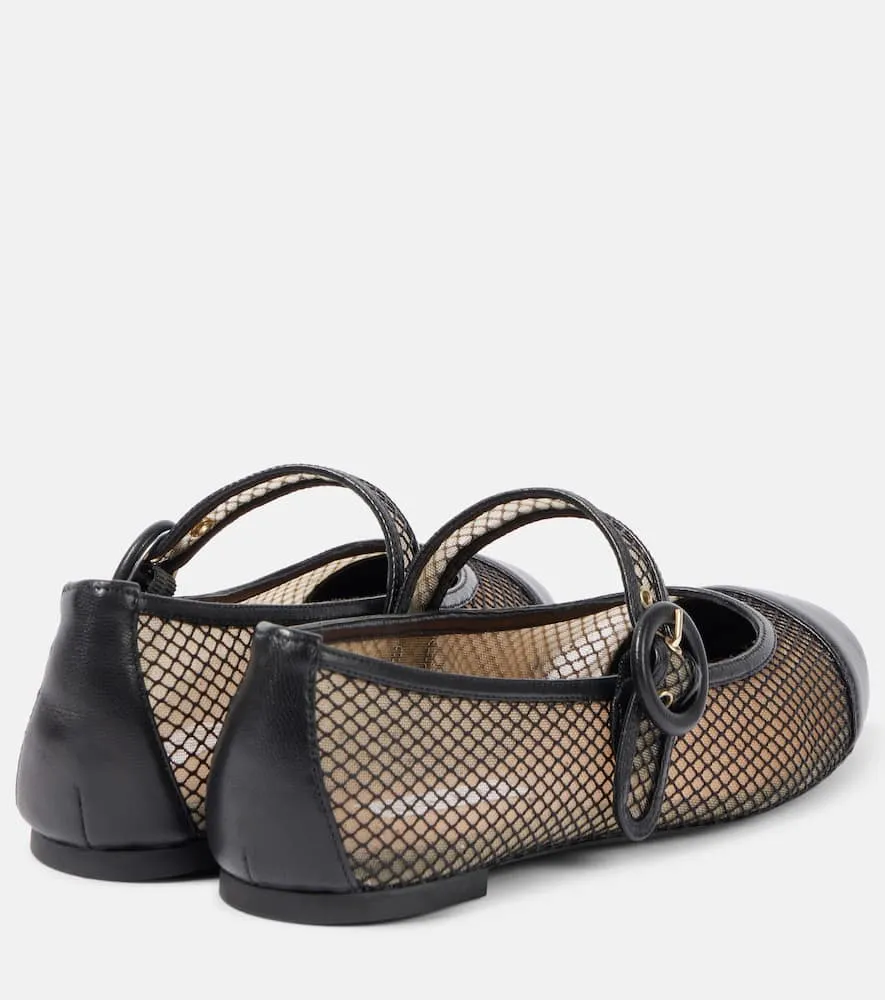 Aquazzura Solstice mesh and leather Mary Jane flats