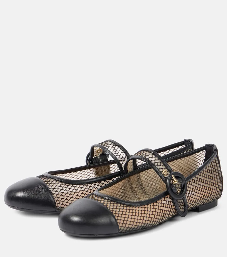 Aquazzura Solstice mesh and leather Mary Jane flats