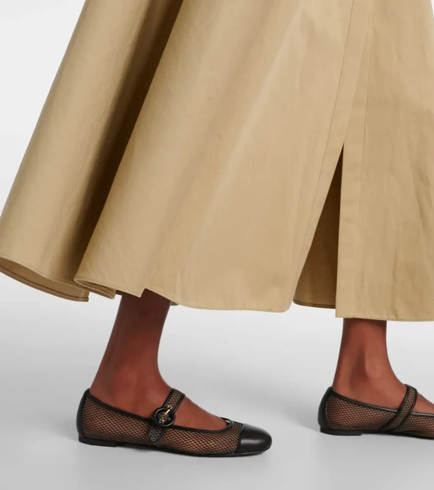 Aquazzura Solstice mesh and leather Mary Jane flats