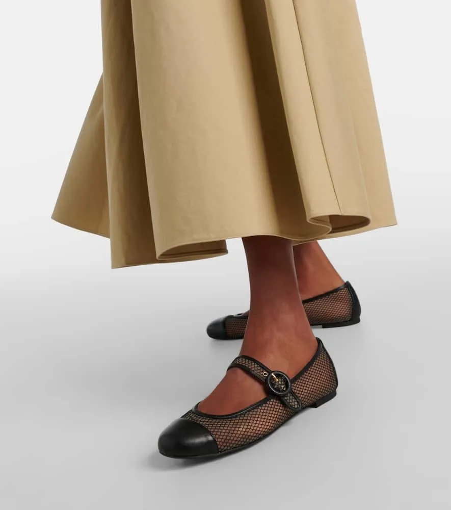 Aquazzura Solstice mesh and leather Mary Jane flats