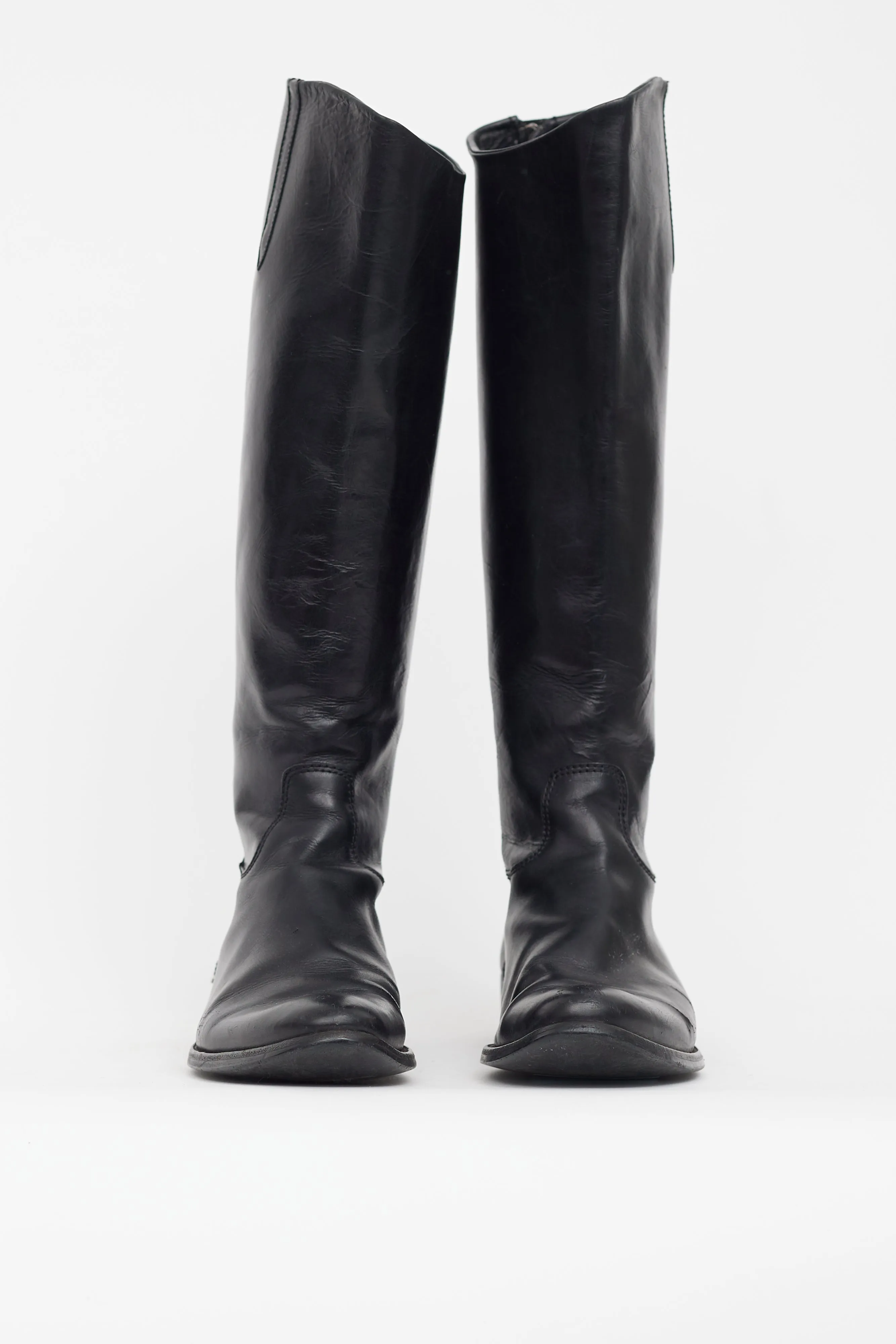 Black Leather Pointed Toe Riding Boot