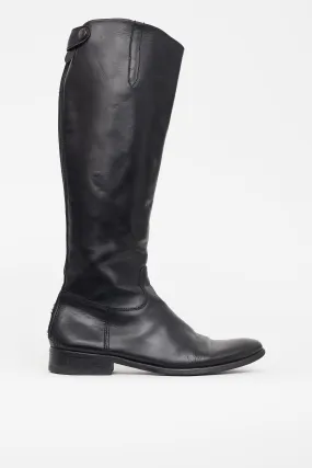 Black Leather Pointed Toe Riding Boot