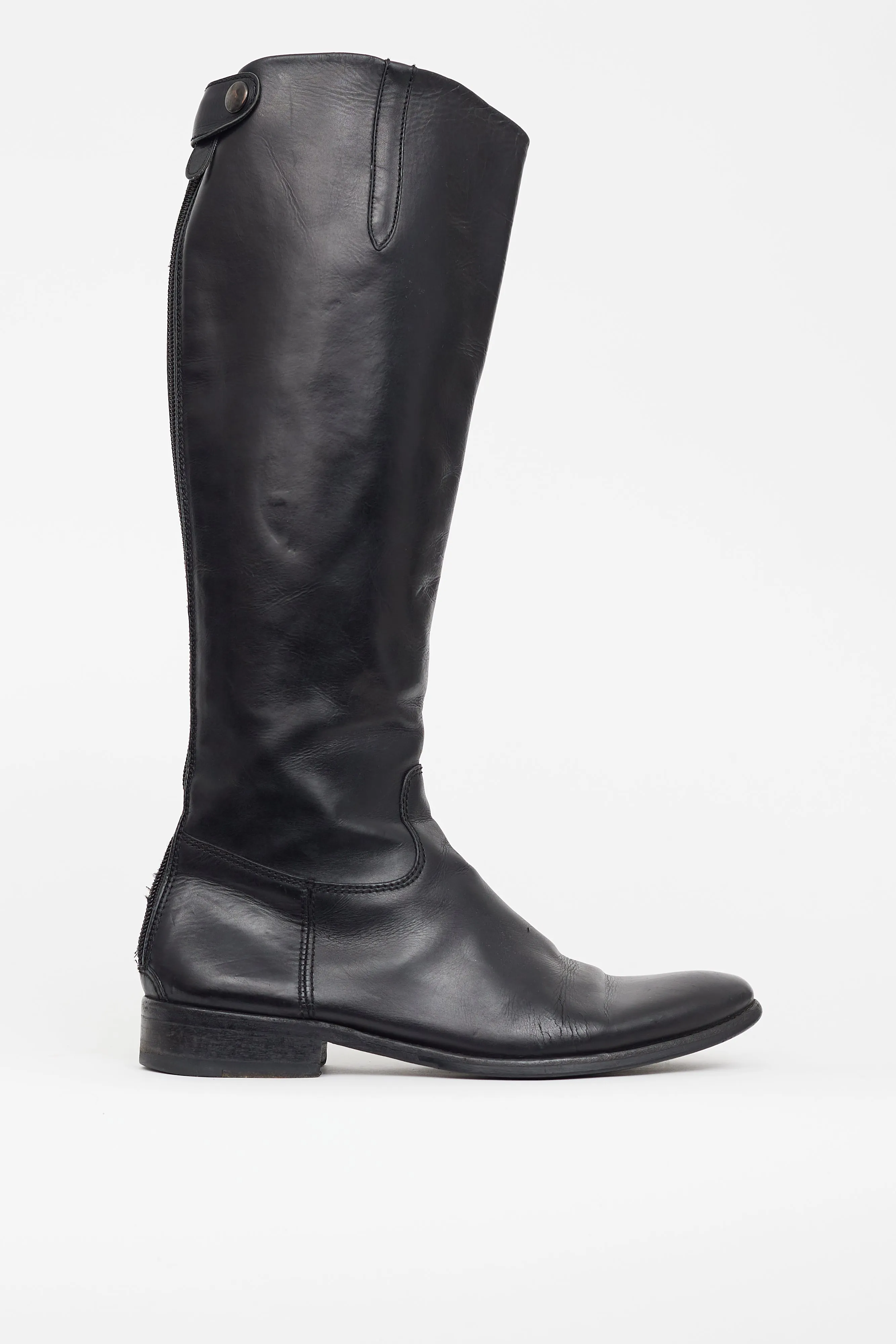 Black Leather Pointed Toe Riding Boot