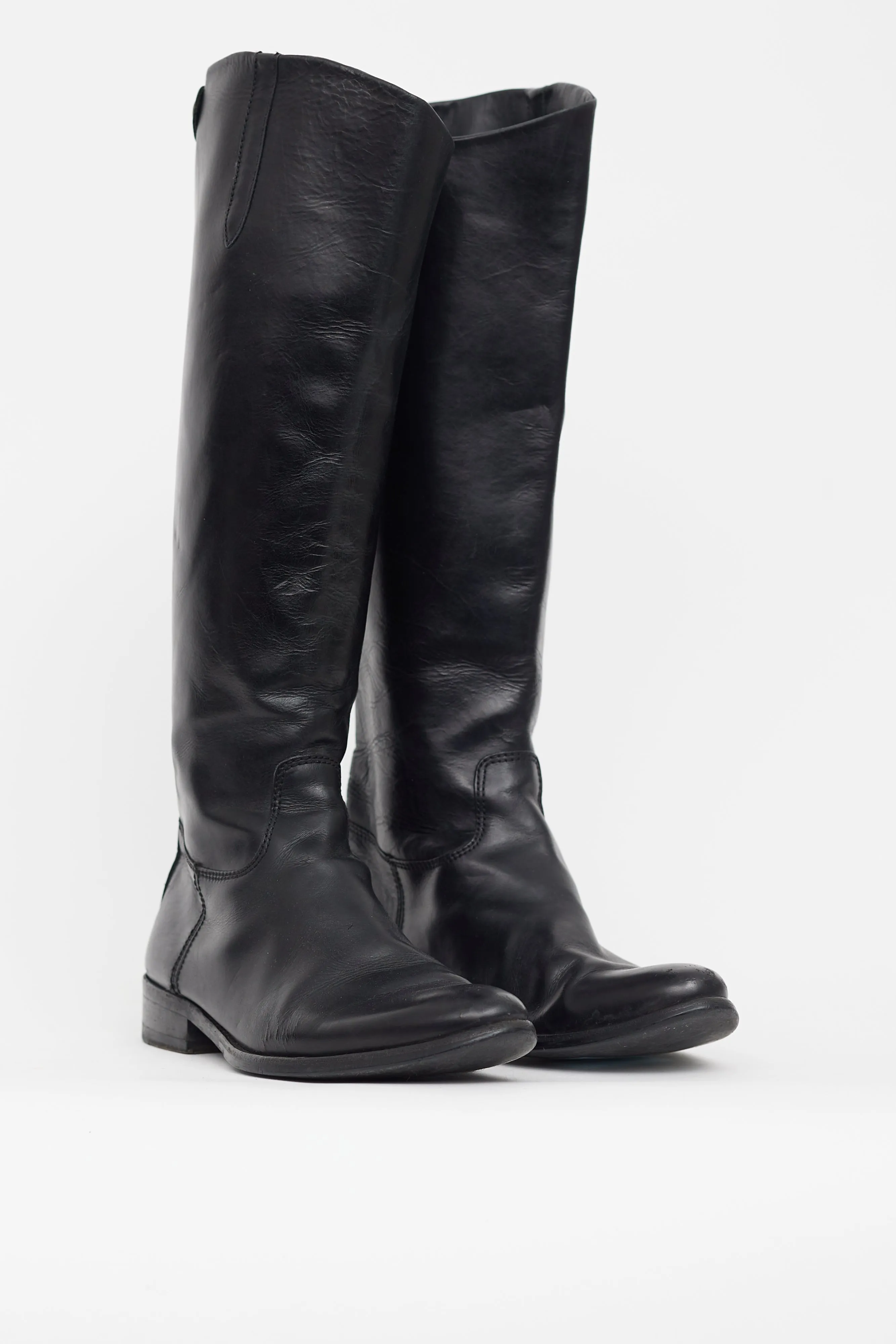 Black Leather Pointed Toe Riding Boot