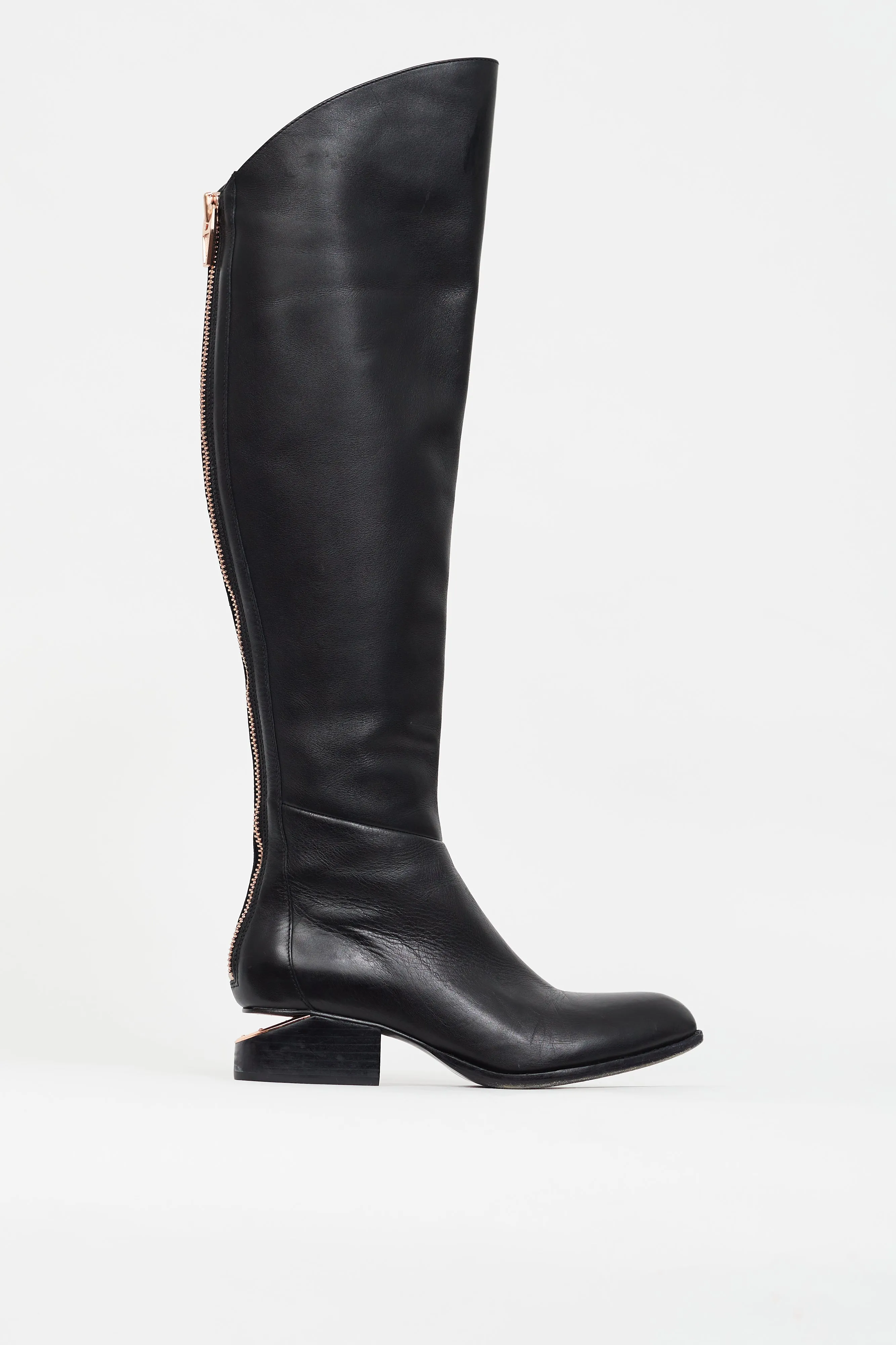 Black Leather Rose Gold Riding Boot