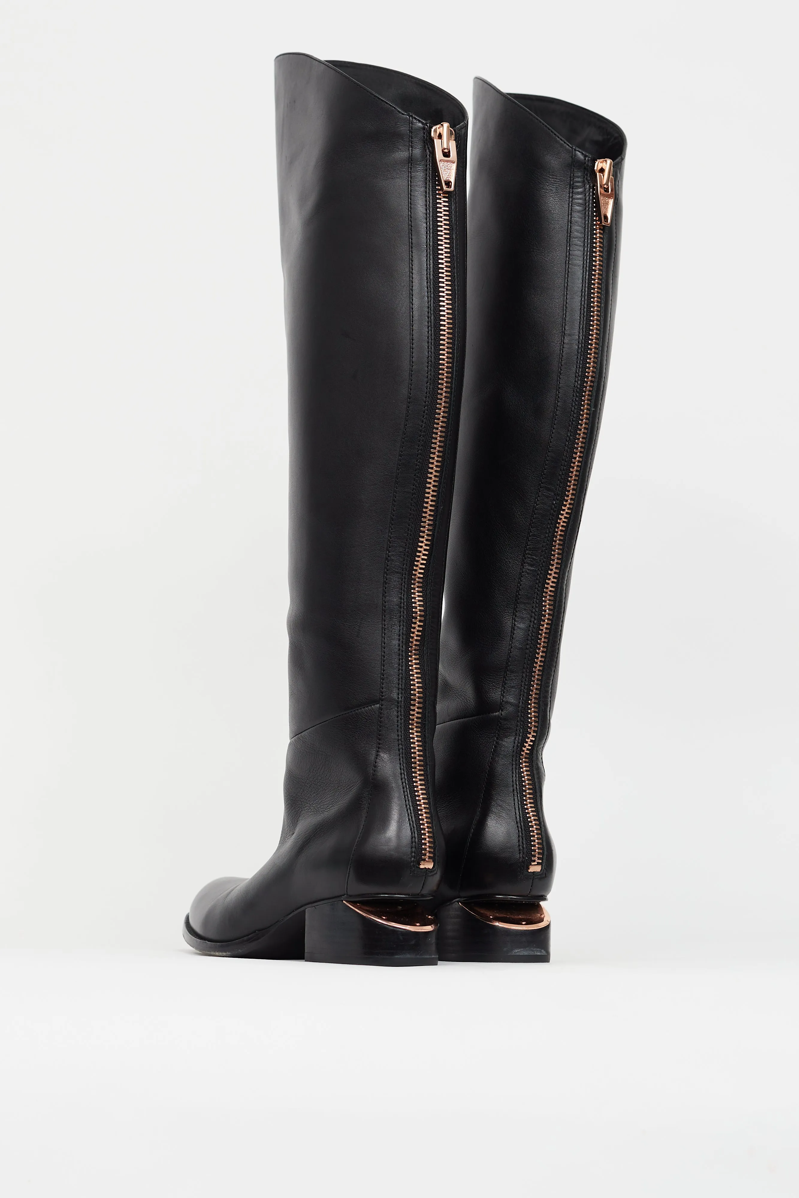 Black Leather Rose Gold Riding Boot