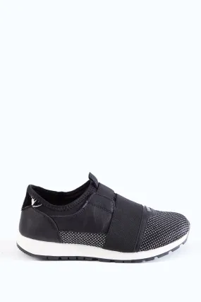 Black Metallic Pull On Trainers