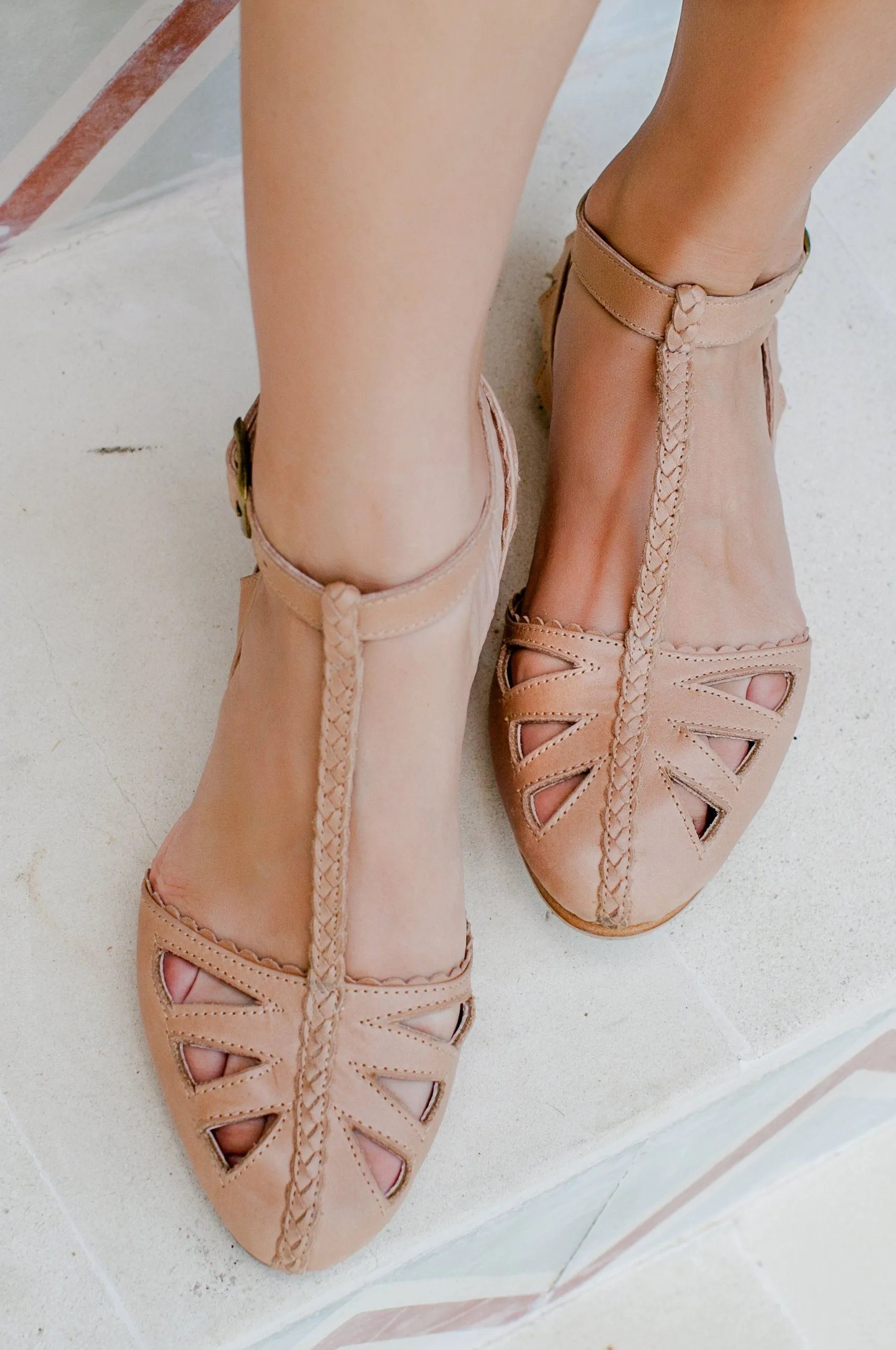 Bounty T-strap Leather Sandals (Sz. 5.5, 6.5 & 7)