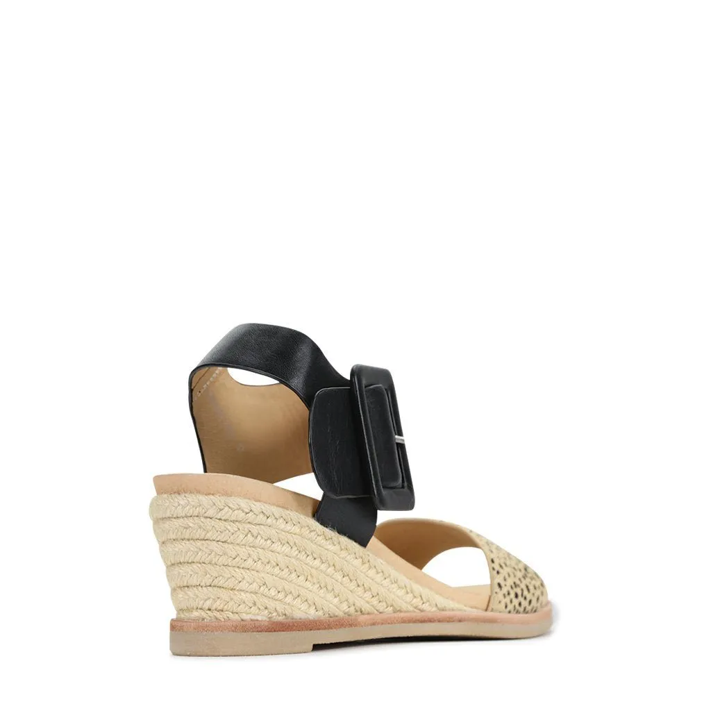 EMPATHY LEATHER ESPADRILLE WEDGE SANDALS