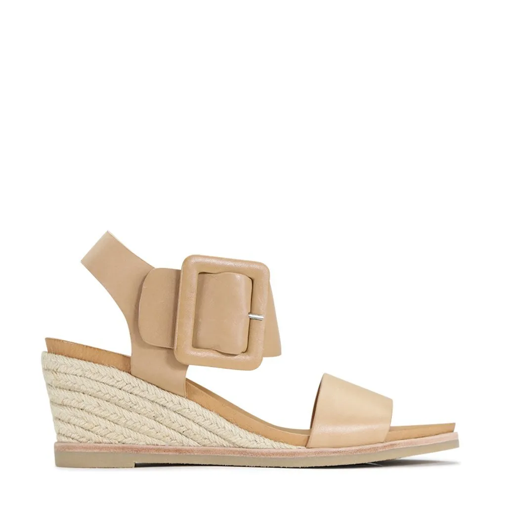 EMPATHY LEATHER ESPADRILLE WEDGE SANDALS