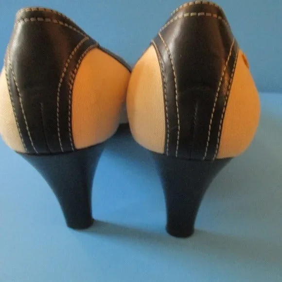 Etienne Aigner Navy Leather Ivory Nautical Pumps