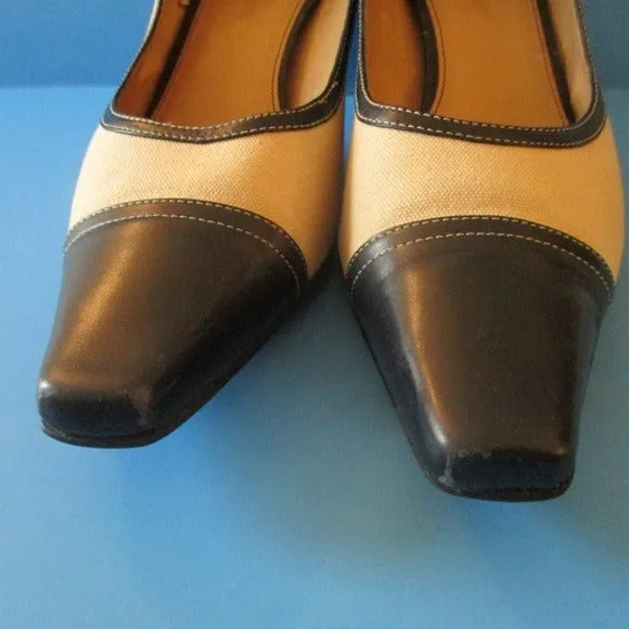 Etienne Aigner Navy Leather Ivory Nautical Pumps