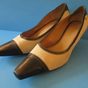 Etienne Aigner Navy Leather Ivory Nautical Pumps
