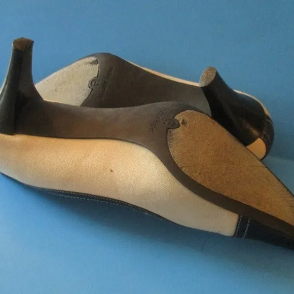 Etienne Aigner Navy Leather Ivory Nautical Pumps