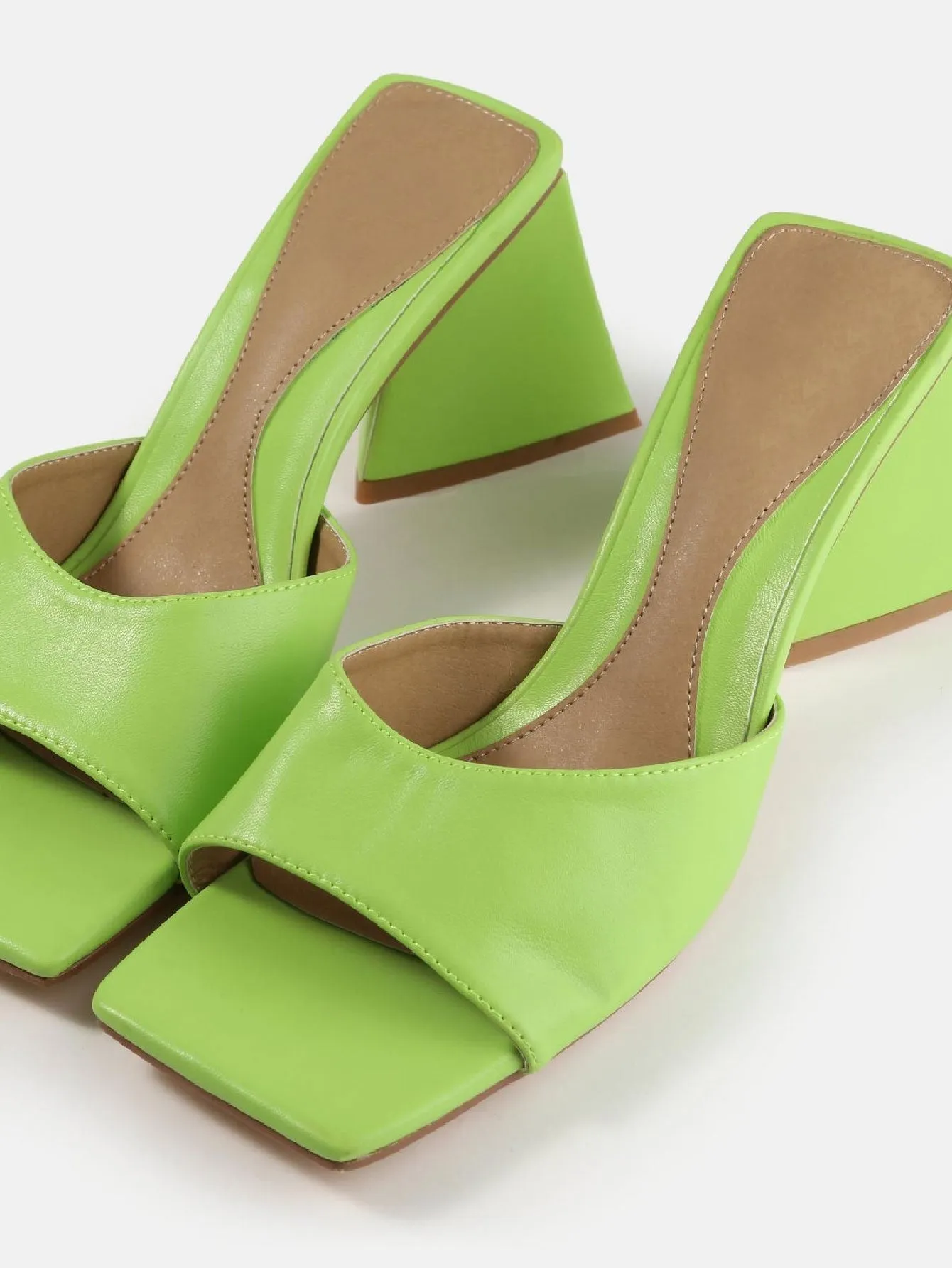 Faux Leather Triangular Heeled Sandals