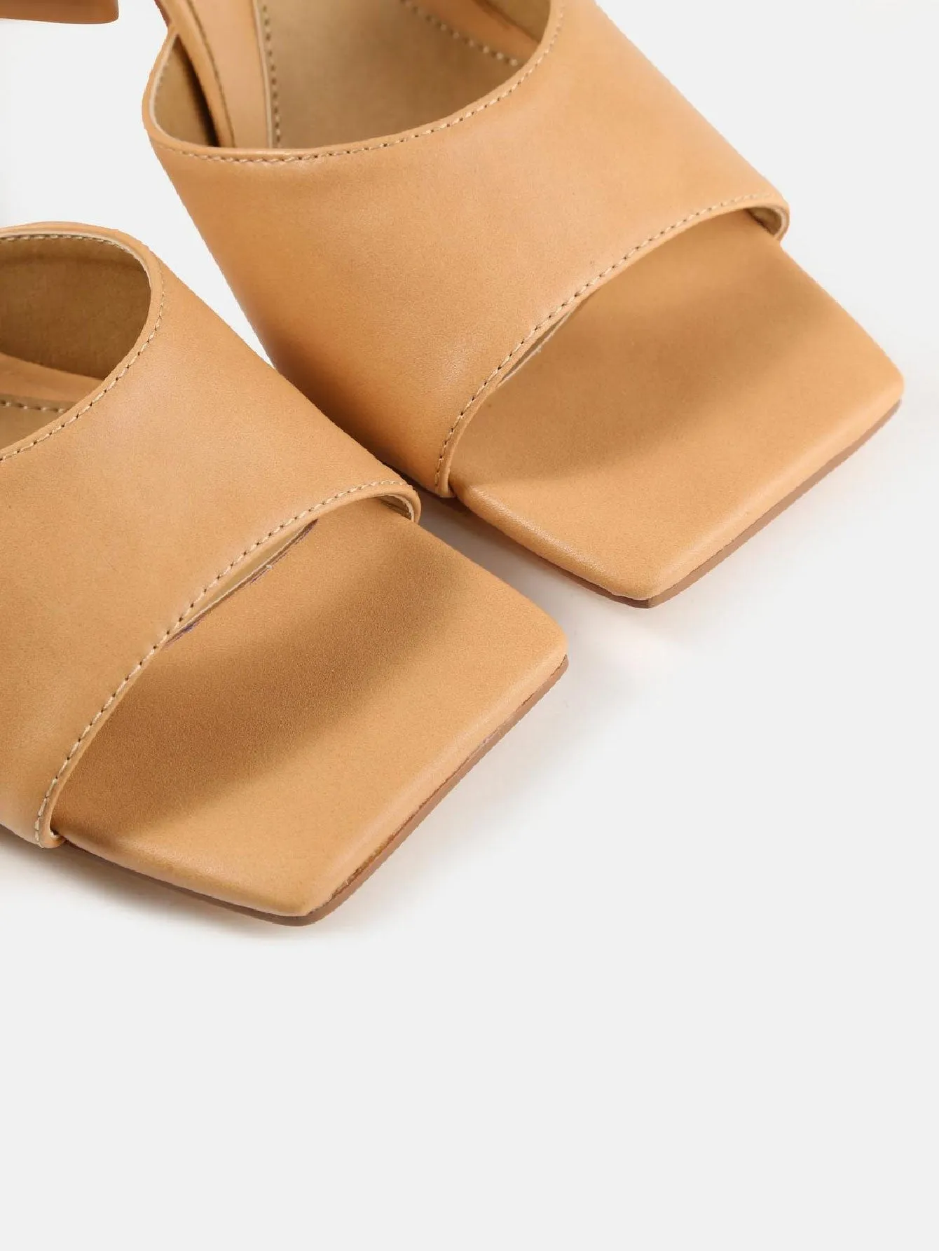 Faux Leather Triangular Heeled Sandals