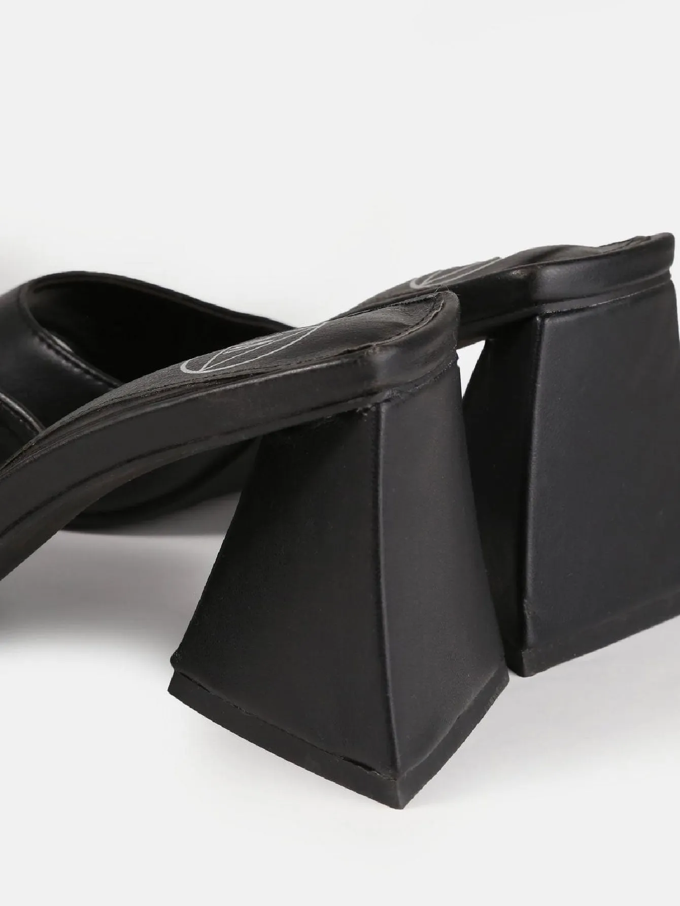 Faux Leather Triangular Heeled Sandals