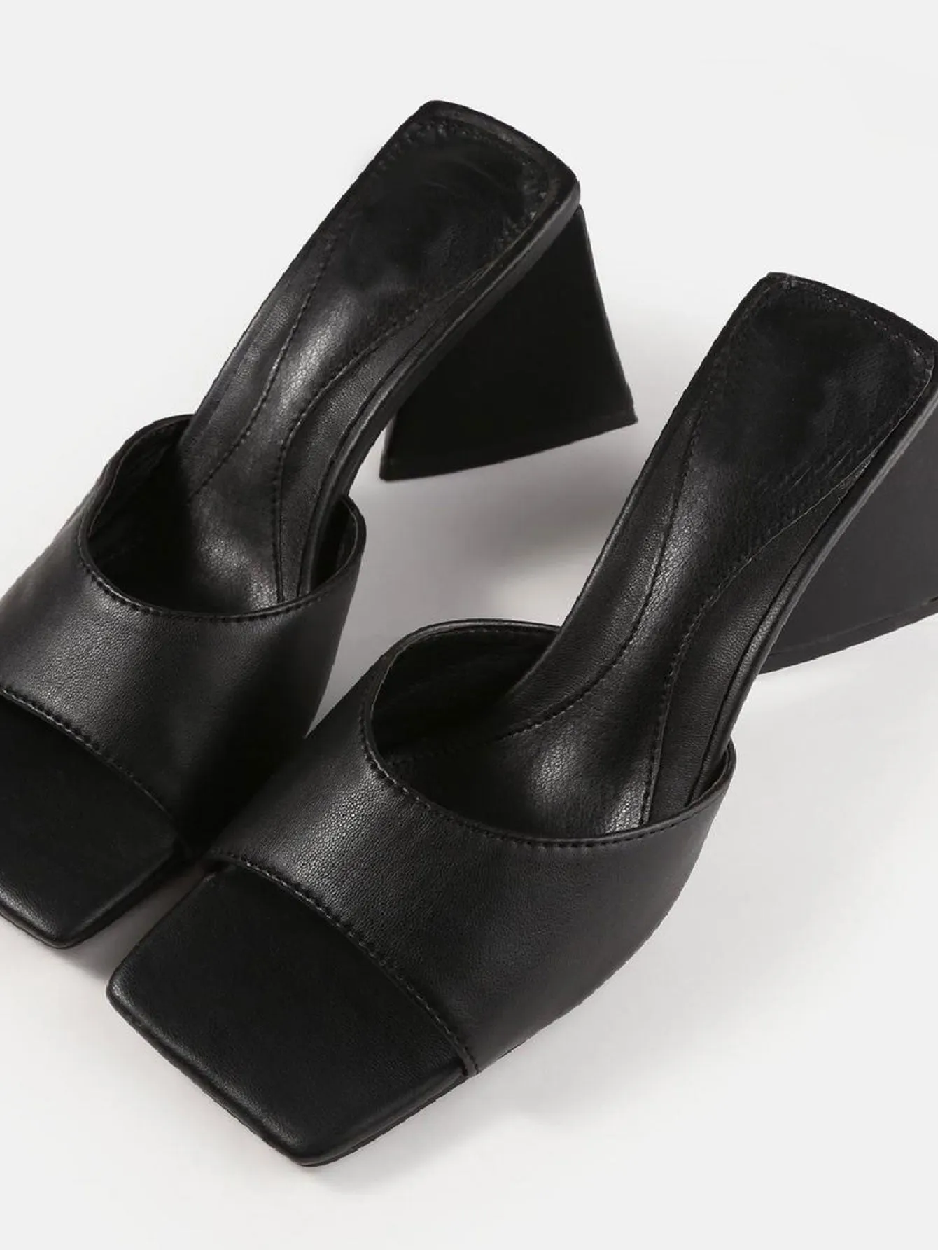 Faux Leather Triangular Heeled Sandals