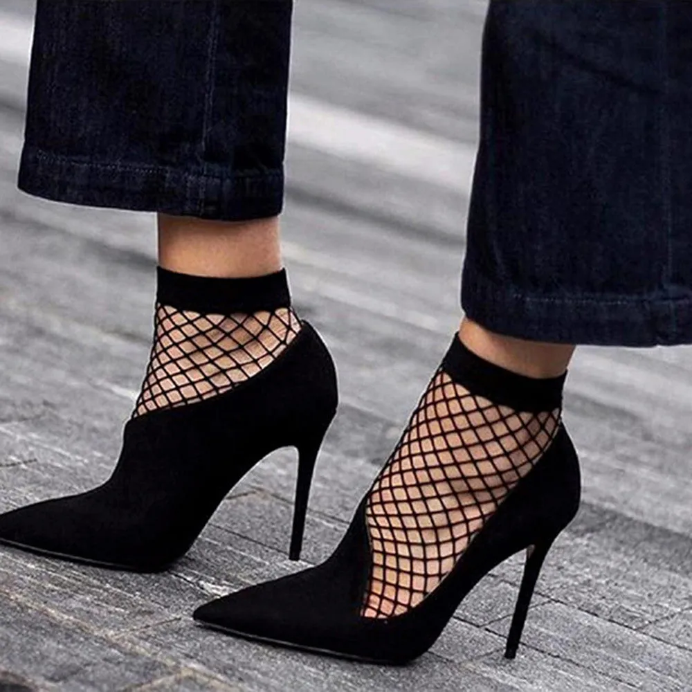 Fishnet Socks Mesh Ankle Short Socks-Blac