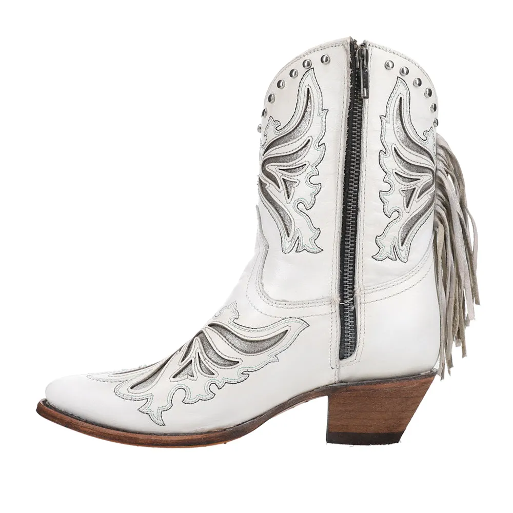Fringe Inlay Fringe Pointed Toe Cowboy Booties