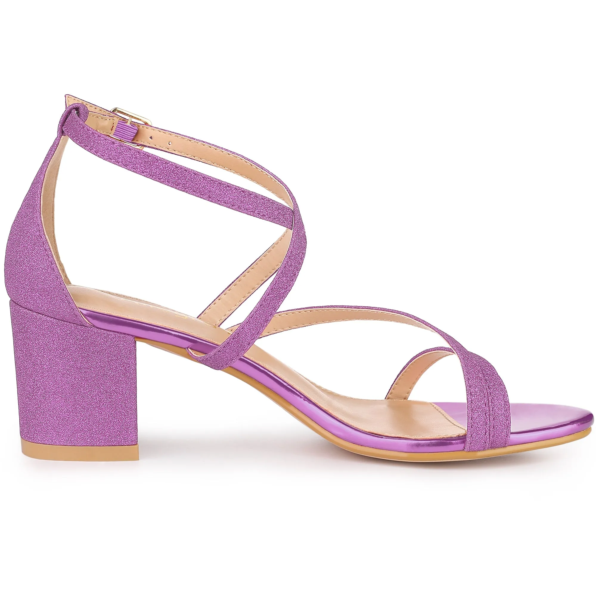 Glitter Crisscross Strap Chunky Heel Sandals