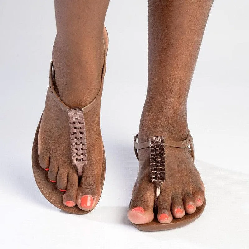 Ipanema Weave Trim Back Strap Sandals - Brown/Bronz