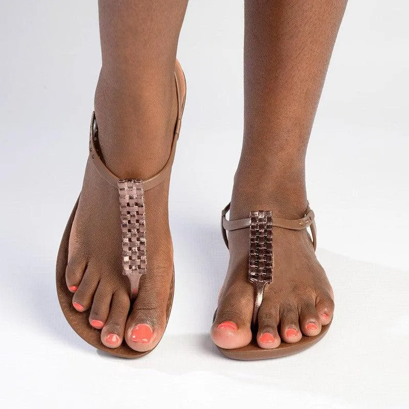 Ipanema Weave Trim Back Strap Sandals - Brown/Bronz