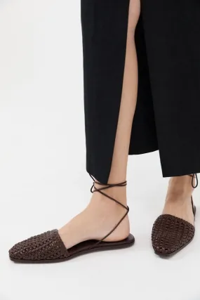 Macrame Mesh Tie Up Flats - Chocolate