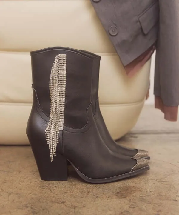 OASIS SOCIETY Kai - Rhinestone Fringe Western Ankle Boots