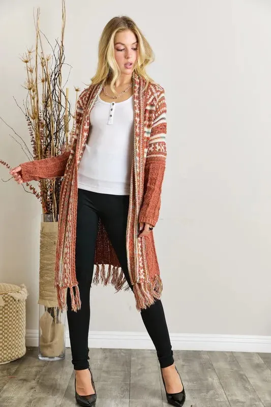 ONLINE EXCLUSIVE ADORA Fringe Hem Aztec Cardigan