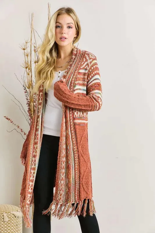 ONLINE EXCLUSIVE ADORA Fringe Hem Aztec Cardigan