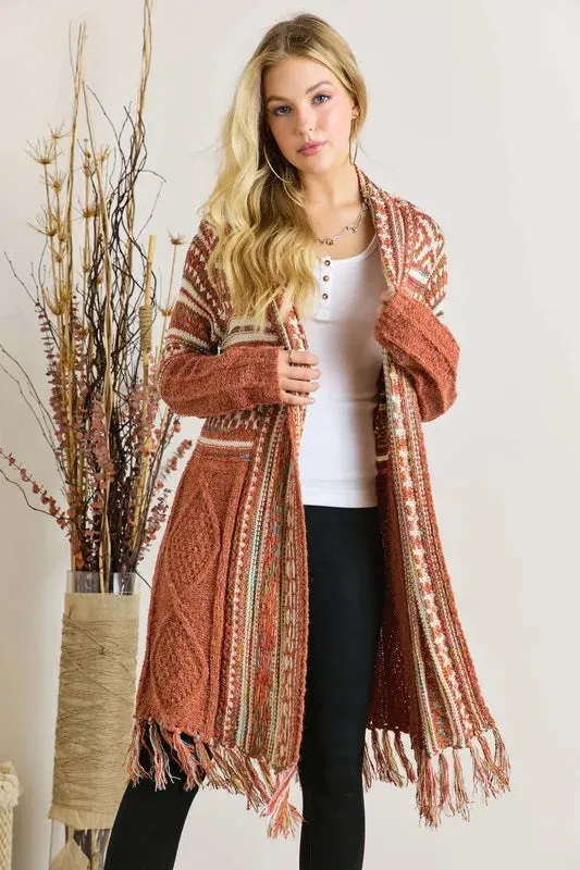 ONLINE EXCLUSIVE ADORA Fringe Hem Aztec Cardigan