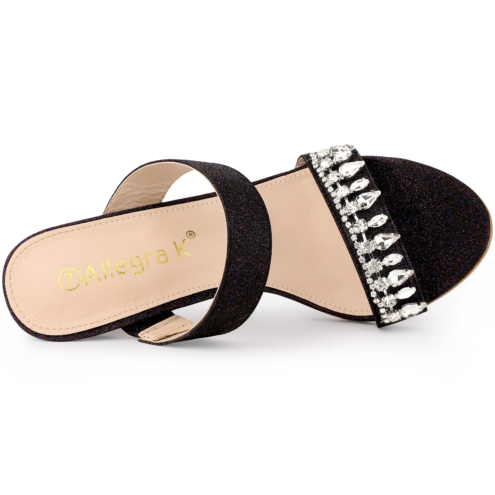 Open Toe Glitter Rhinestone Decor Stiletto Heel Sandals