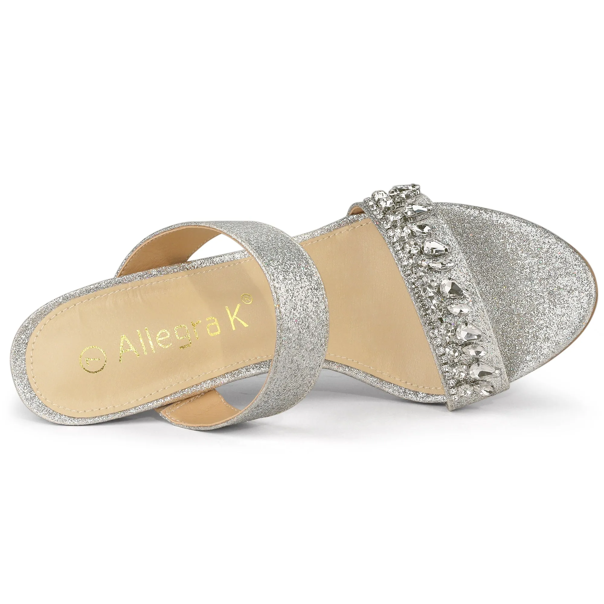 Open Toe Glitter Rhinestone Decor Stiletto Heel Sandals