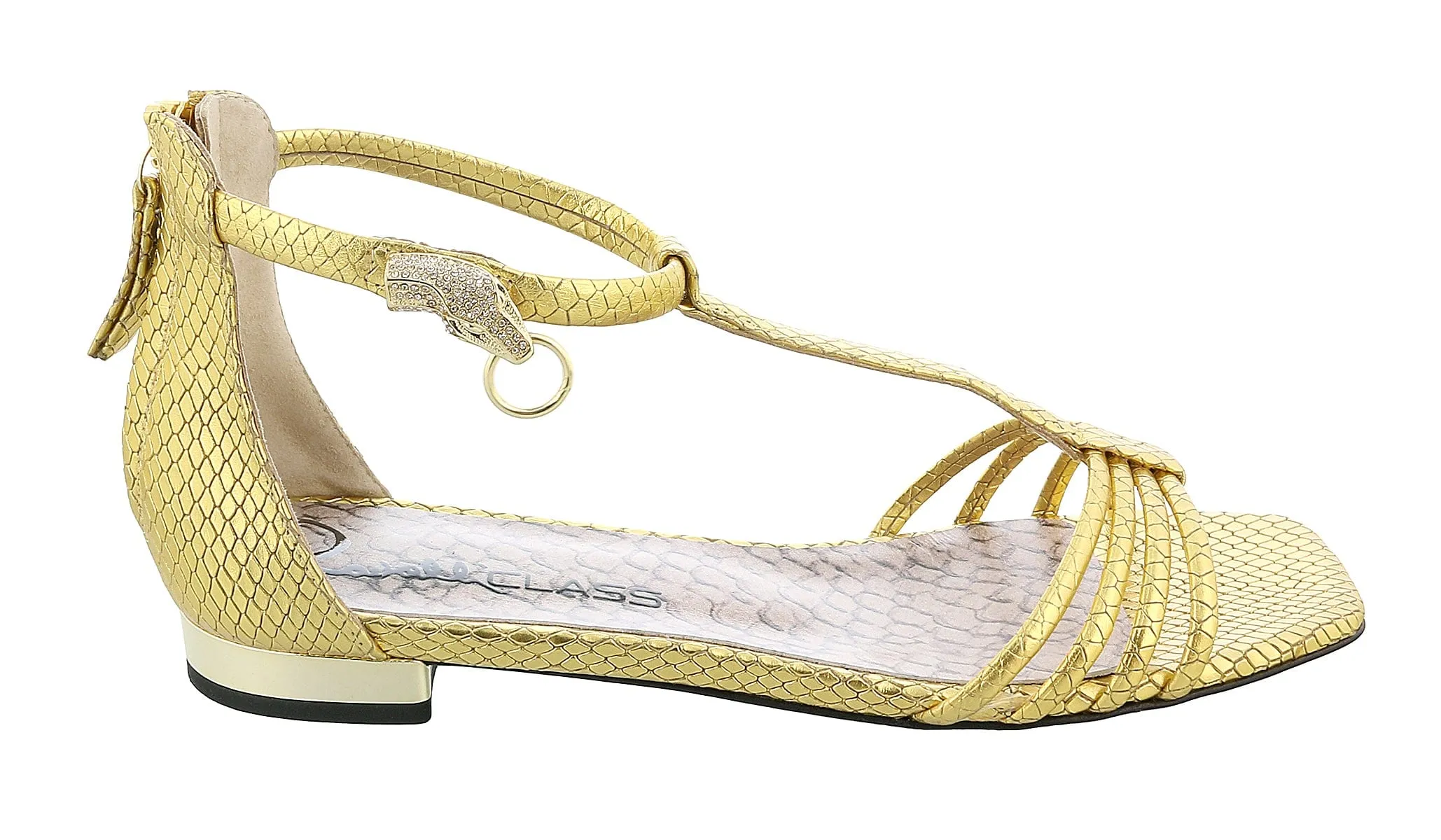 Roberto Cavalli Class  Gold Leather Classic Flat Sandal With Straps-