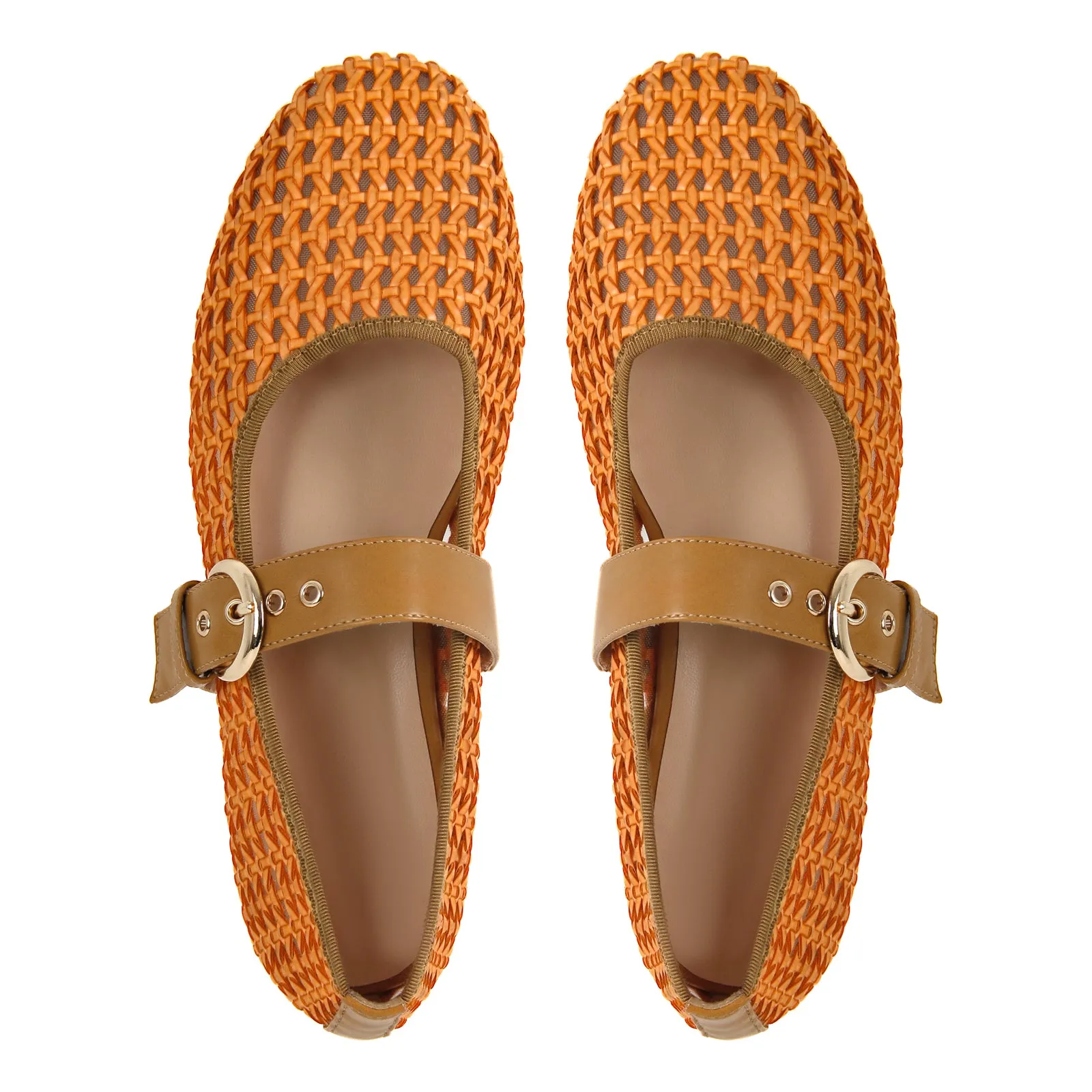 Round Toe Buckle Strap Mesh Ballet Flats