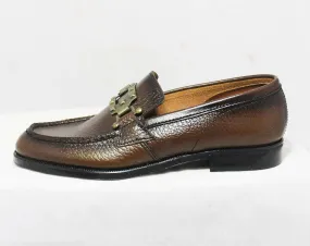 Size 1 Boys Shoes - Authentic 1960s Brown Leather Loafers - Child Size 1D - Boy's Loafer - Chunky Mod Buckle - Preppy Deadstock in Box NIB