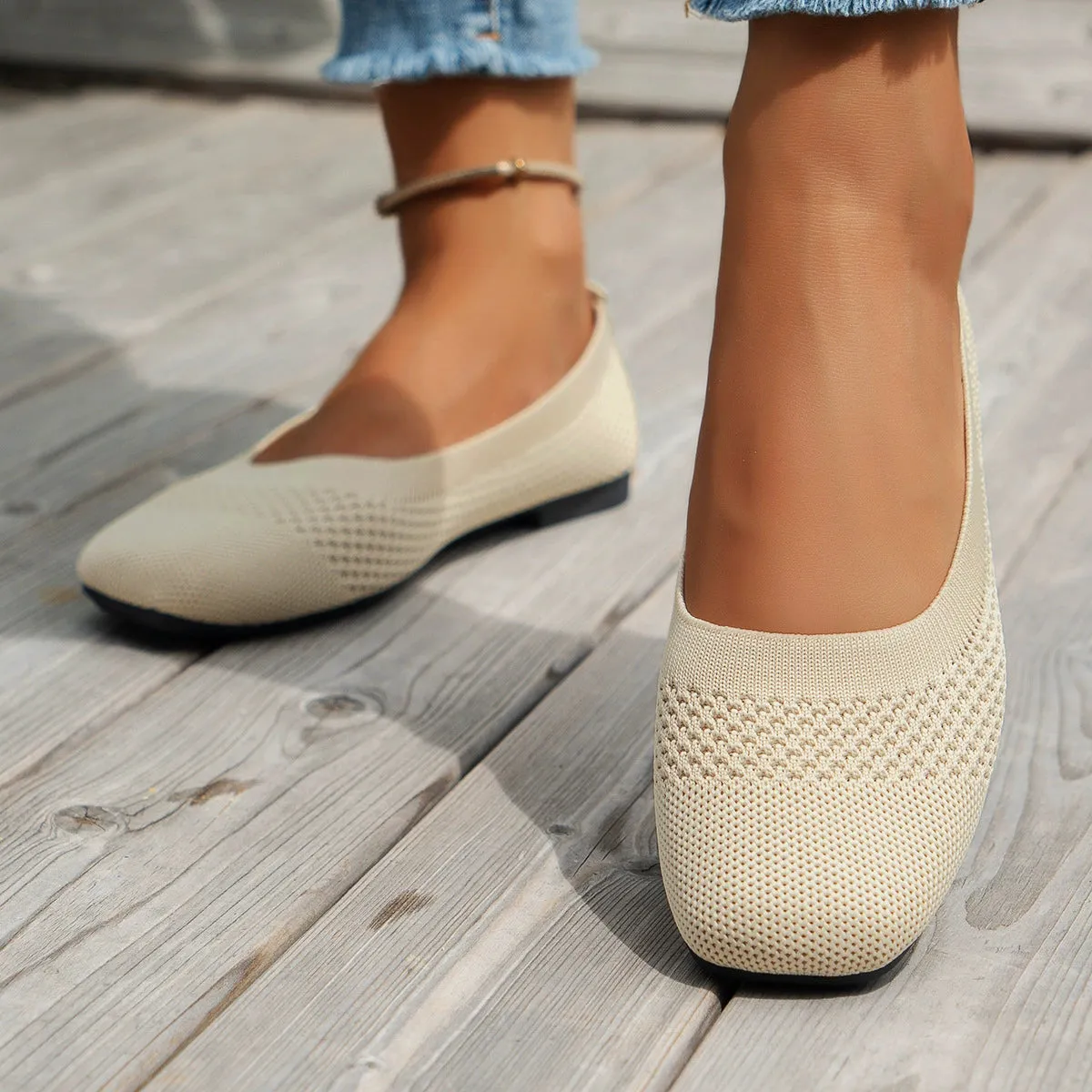 Square Toe Solid Color Mesh Slip-Ons (multiple color options)