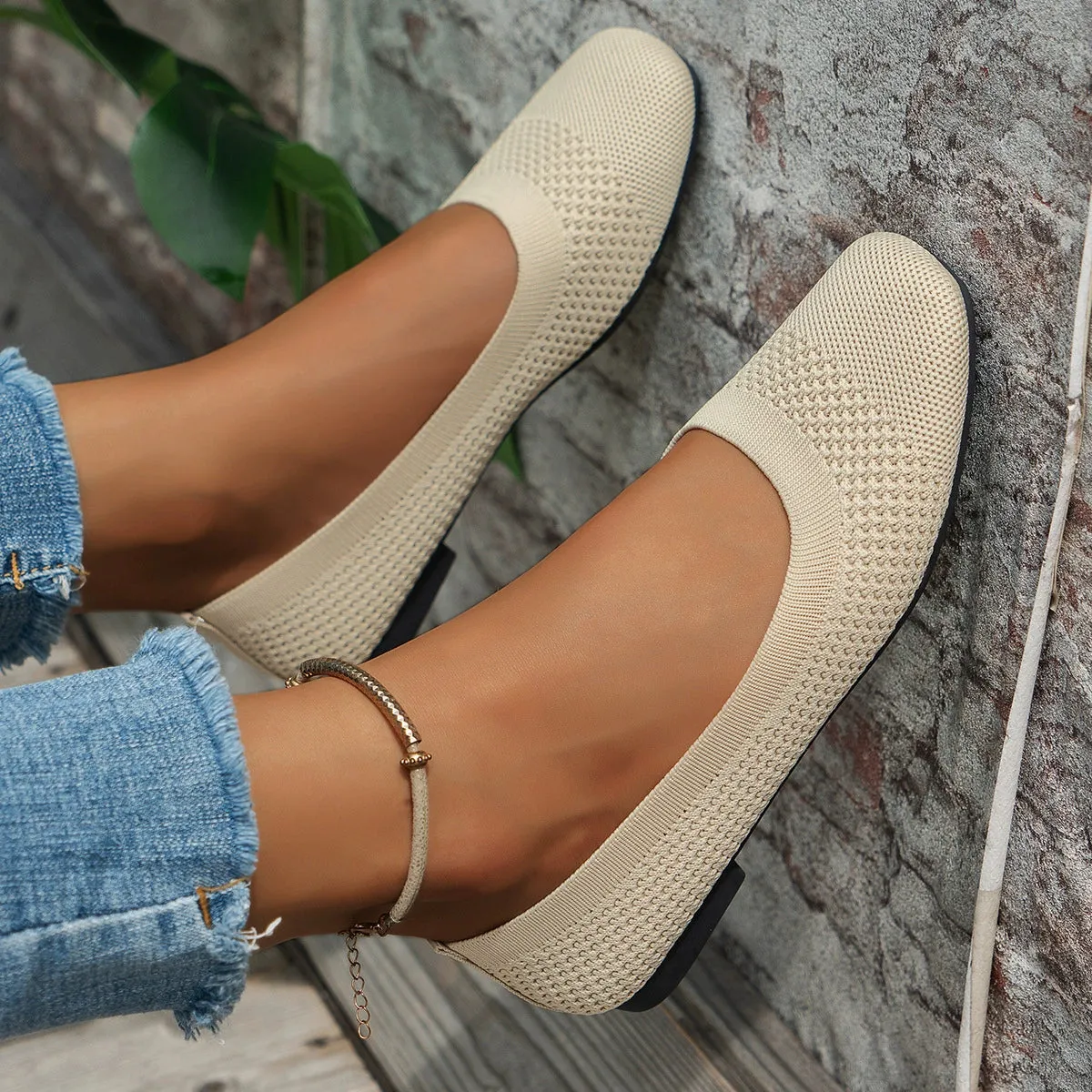 Square Toe Solid Color Mesh Slip-Ons (multiple color options)