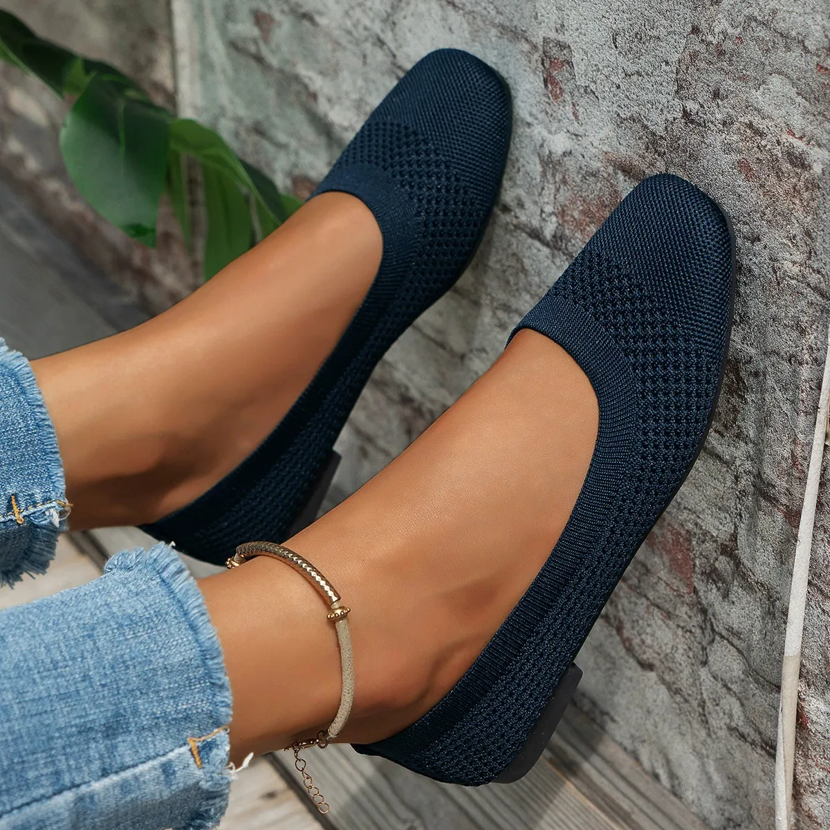 Square Toe Solid Color Mesh Slip-Ons (multiple color options)
