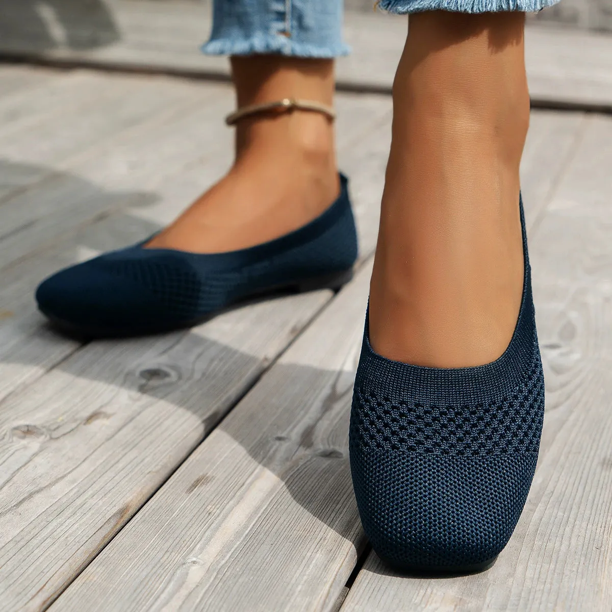 Square Toe Solid Color Mesh Slip-Ons (multiple color options)
