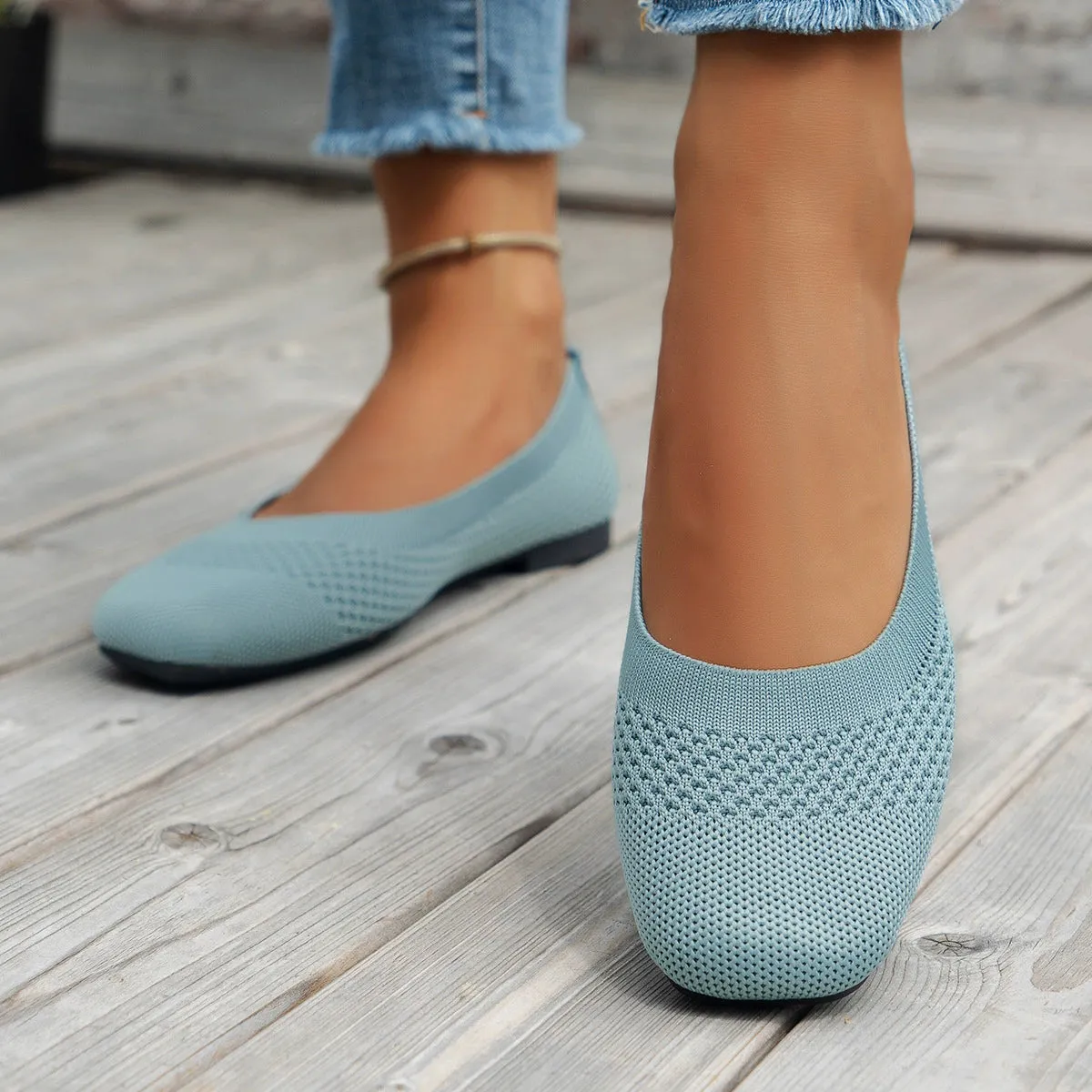 Square Toe Solid Color Mesh Slip-Ons (multiple color options)